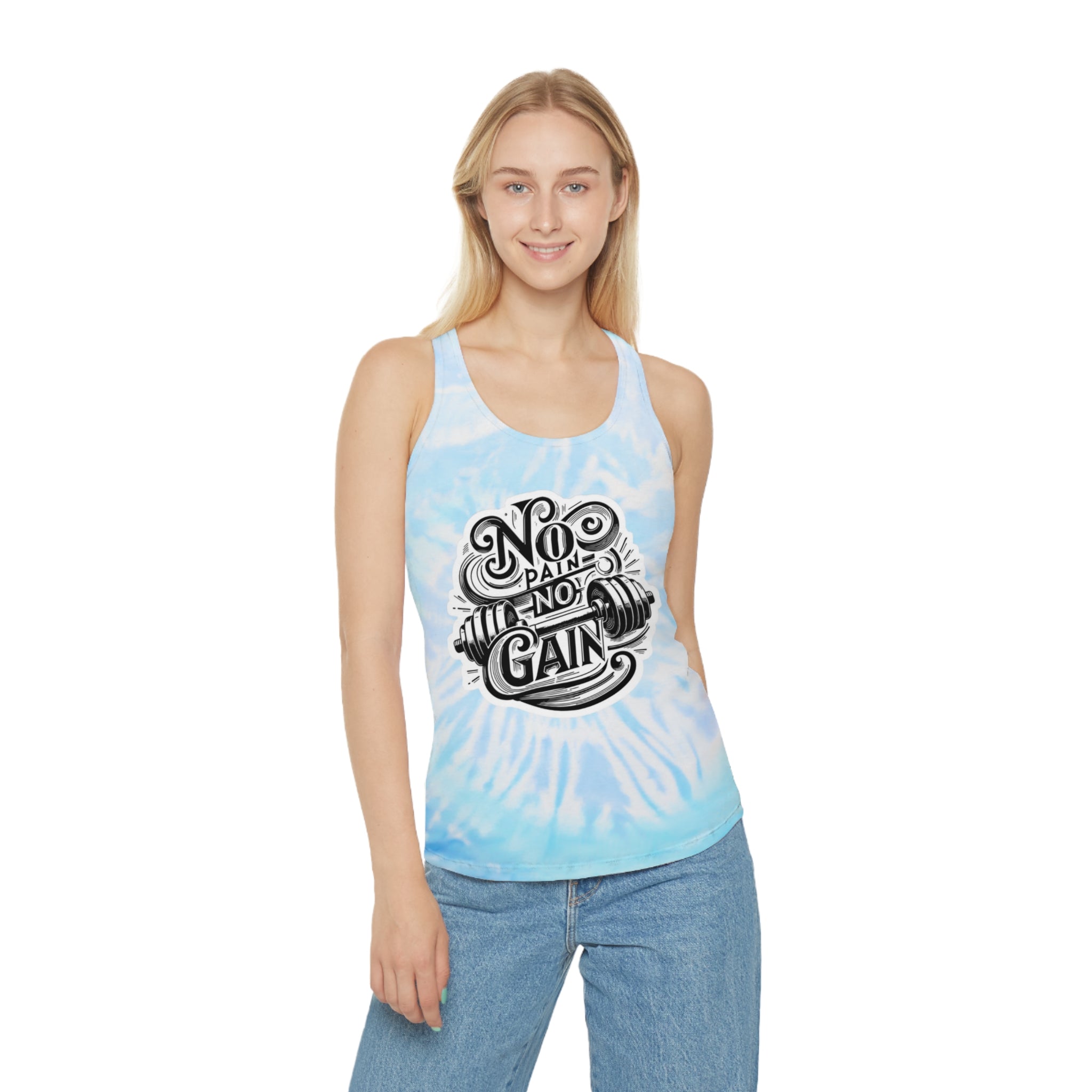 No Pain No Gain Tie Dye Racerback Tank Top, Workout Top, Fitness Apparel, Summer Tank, Activewear, Gift for Gym Lovers