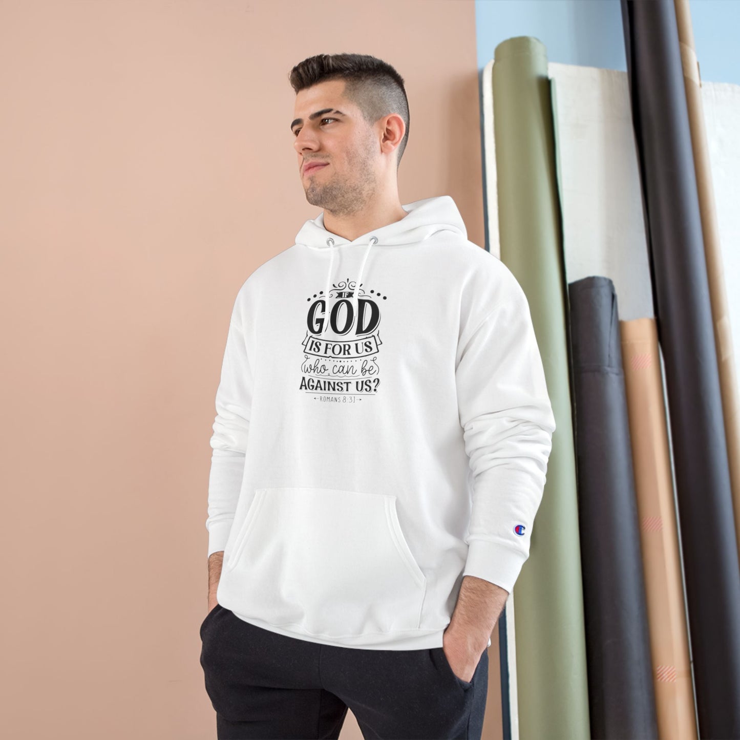 Faith-Inspired Champion Hoodie - God is For Us, Religious Apparel, Spiritual Gift, Unisex Hoodie, Christian Clothing