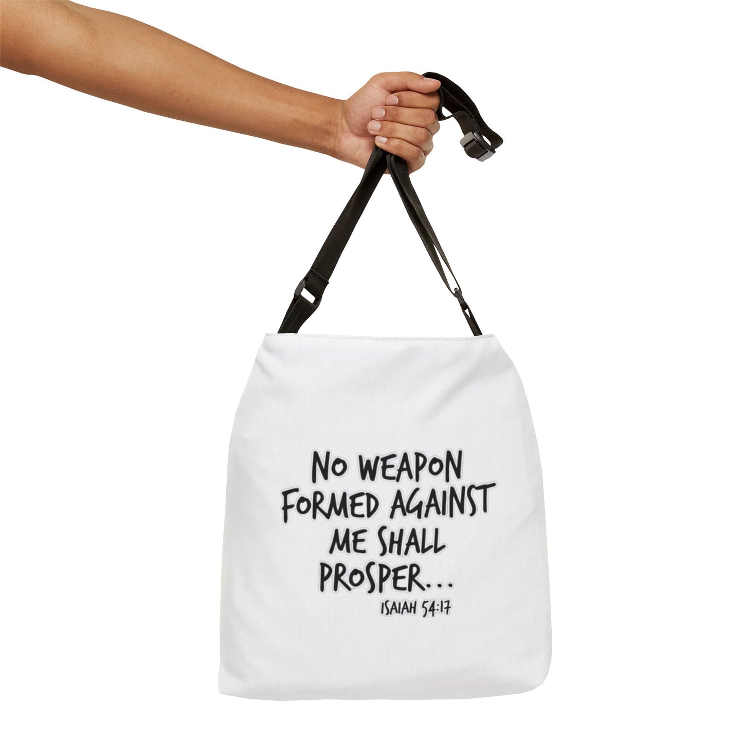 Inspirational Adjustable Tote Bag - Versatile Canvas Bag for Daily Use, Gift for Friends, Motivational Quote, Isaiah 54:17, Eco-Friendly