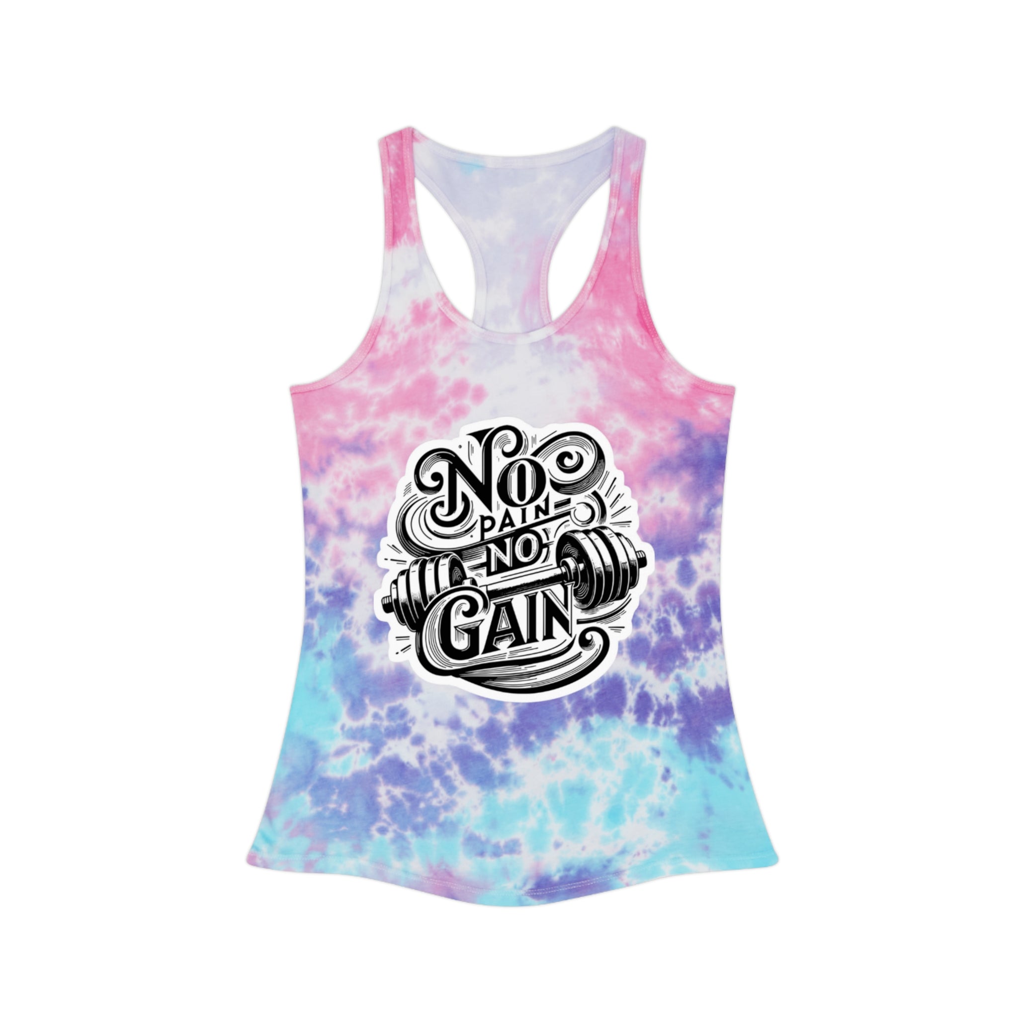 No Pain No Gain Tie Dye Racerback Tank Top, Workout Top, Fitness Apparel, Summer Tank, Activewear, Gift for Gym Lovers