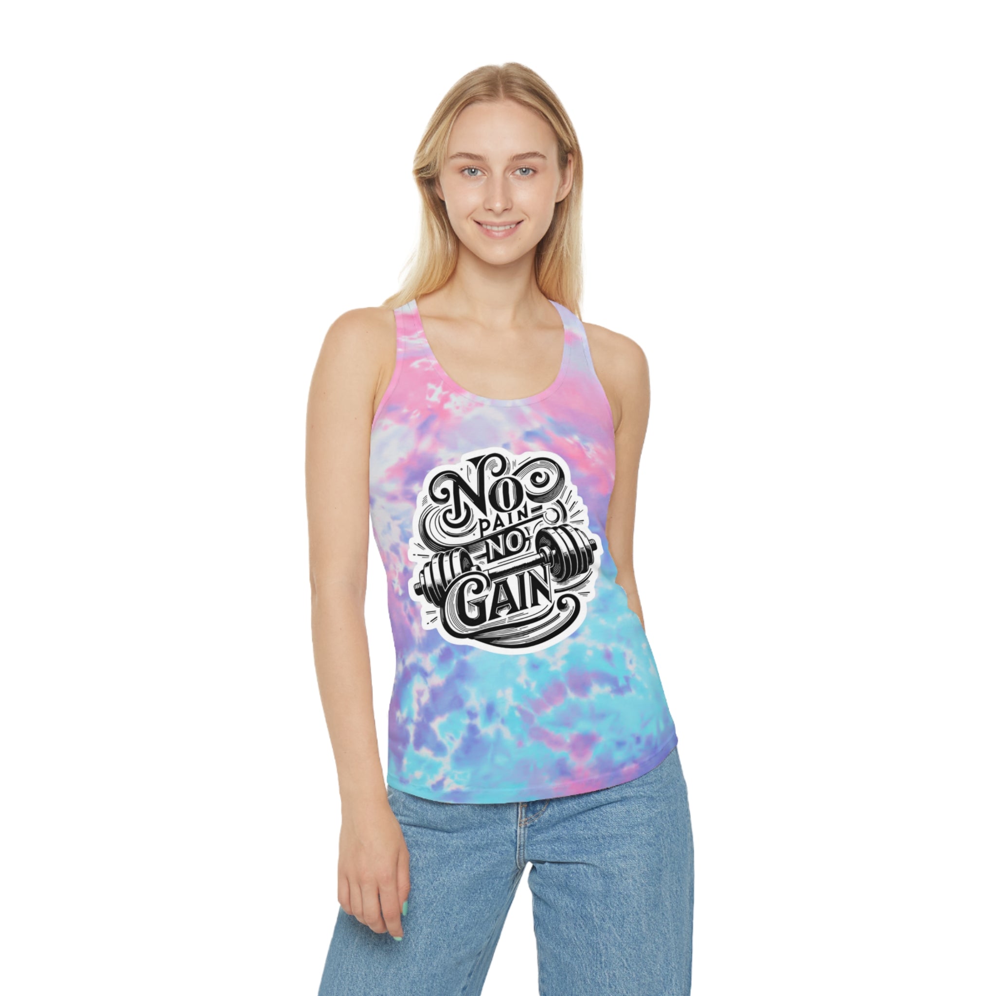 No Pain No Gain Tie Dye Racerback Tank Top, Workout Top, Fitness Apparel, Summer Tank, Activewear, Gift for Gym Lovers