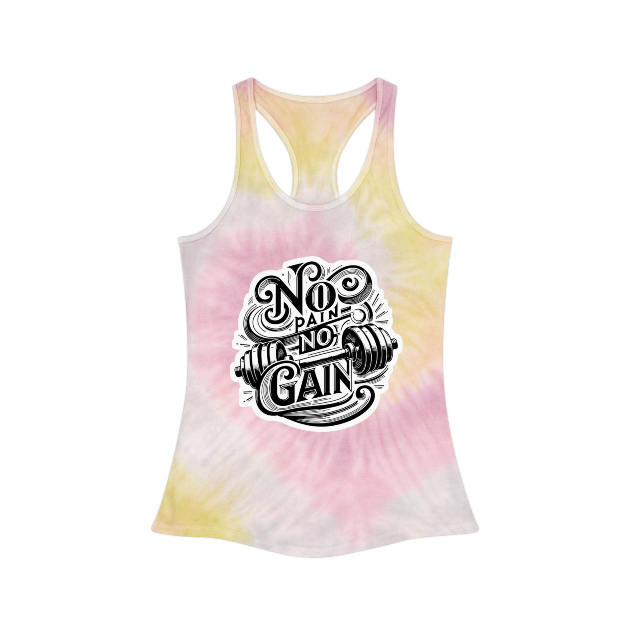 No Pain No Gain Tie Dye Racerback Tank Top, Workout Top, Fitness Apparel, Summer Tank, Activewear, Gift for Gym Lovers