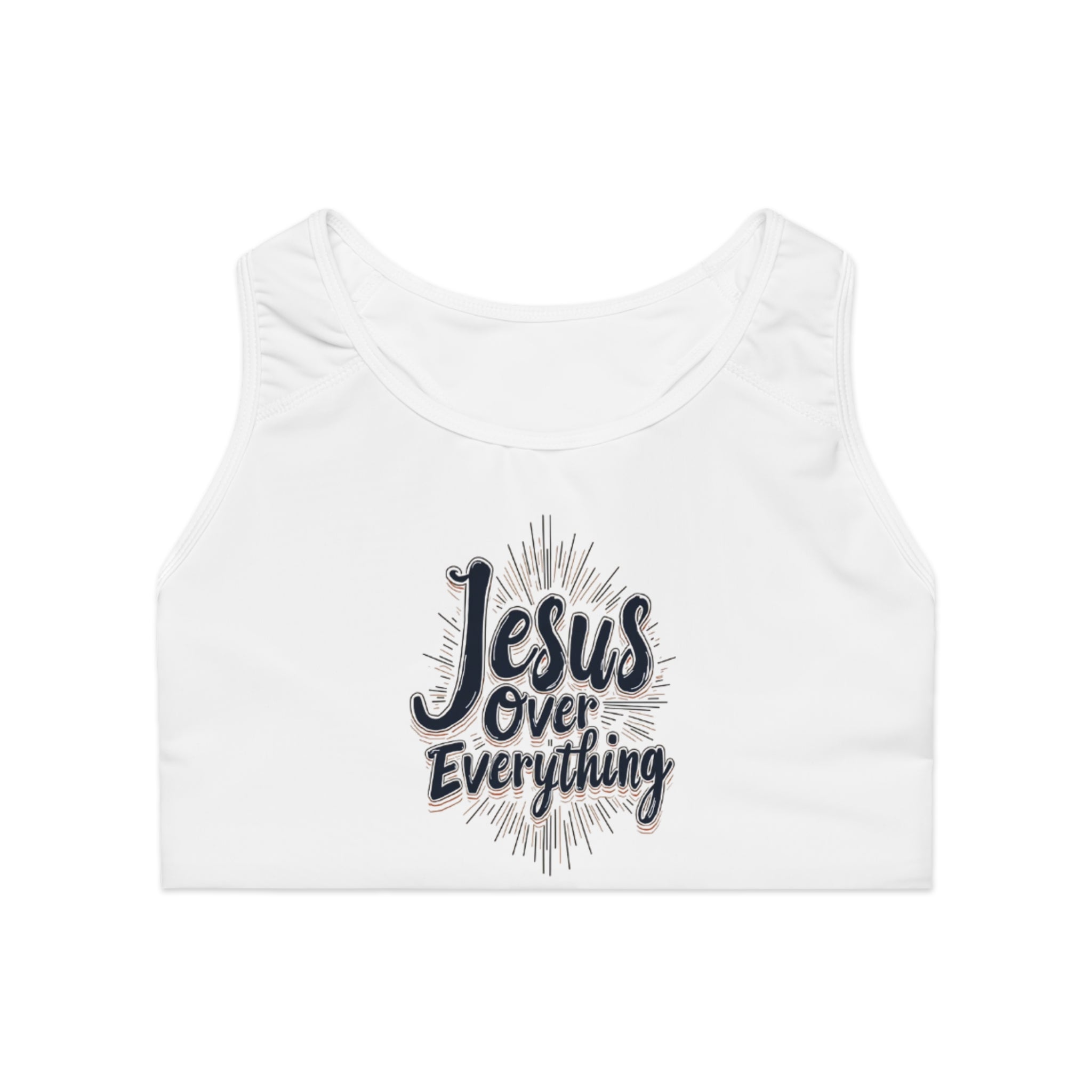 Jesus Over Everything Sports Bra - Motivational Activewear, Fitness Gift, Workout Gear, Christian Apparel, AOP Bra