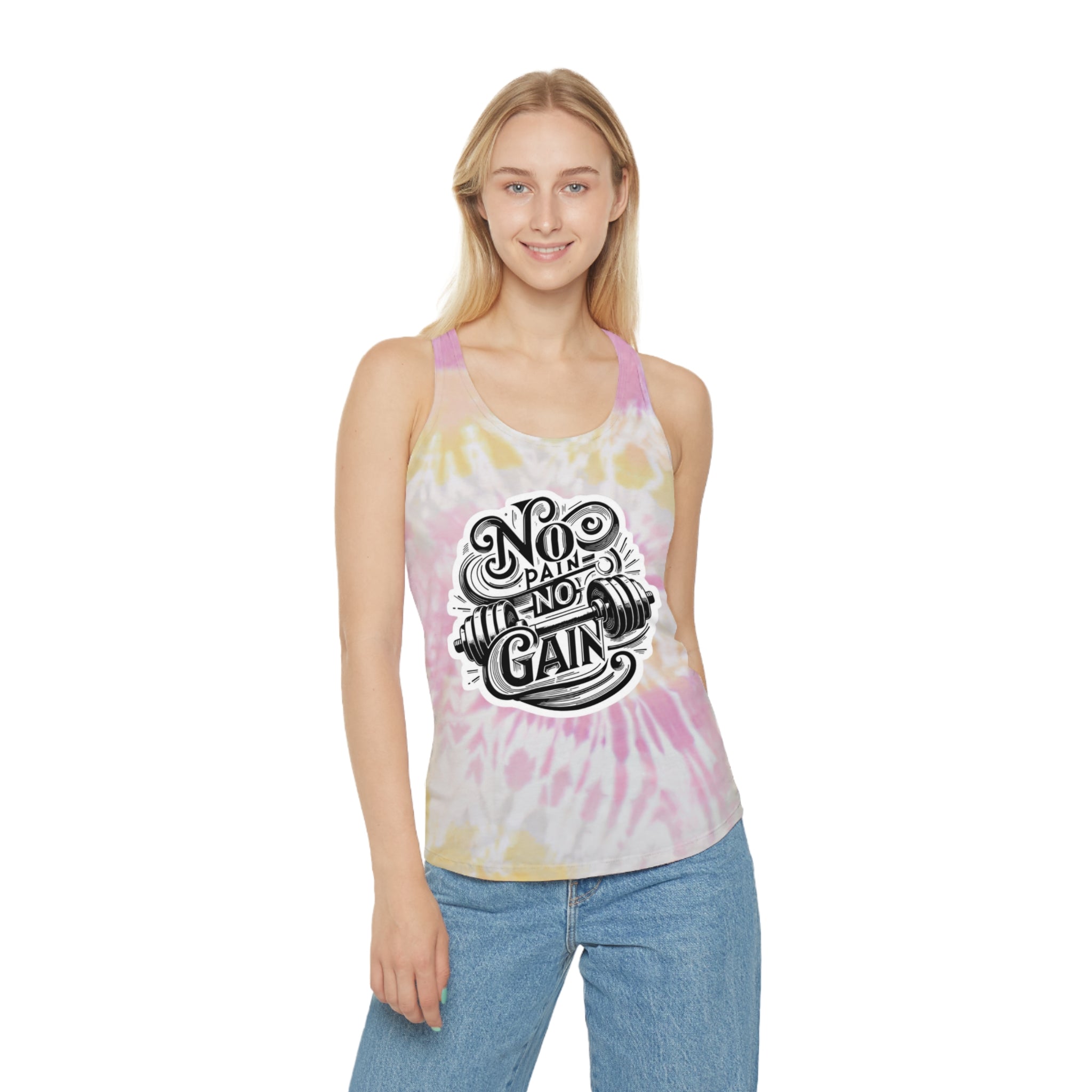 No Pain No Gain Tie Dye Racerback Tank Top, Workout Top, Fitness Apparel, Summer Tank, Activewear, Gift for Gym Lovers