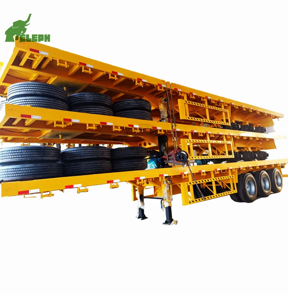 40Ft 60 Tons Flat Bed Trailer Container 3/4 Axles Flatbed Trailers With Suspension