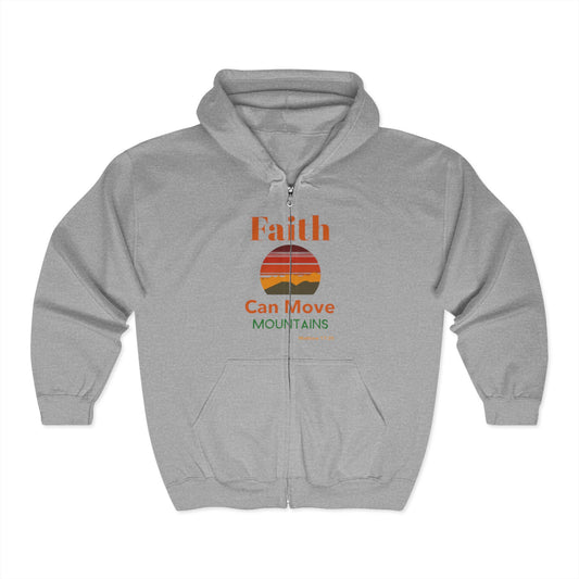 Faith Can Move Mountains Zip Hoodie | Unisex Sweatshirt for Inspiration, Cozy Gifts, Motivational Apparel, Everyday Comfort, Positive Vibes